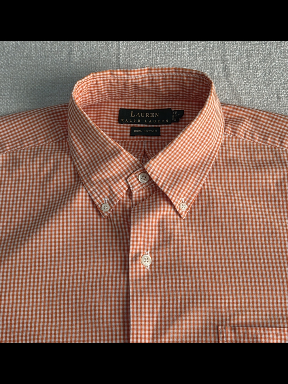 Lauren Ralph Lauren Men's Large Orange Gingham Check Button Front Shirt Cotton.